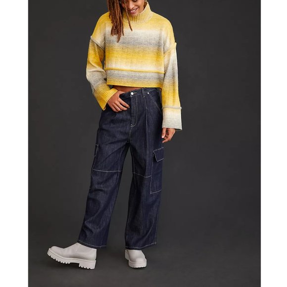 Anthropologie Pilcro Cropped Mock-Neck Sweater - Yellow Gray Ombre - XL - Picture 12 of 12